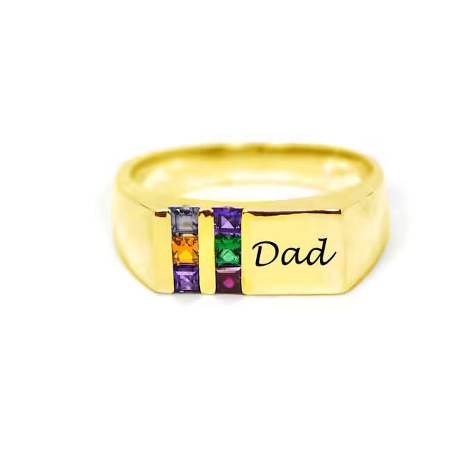 10K Gold Circular Shaped Cubic Zirconia Personalized Birthstone & Personalized Engraving Ring-1