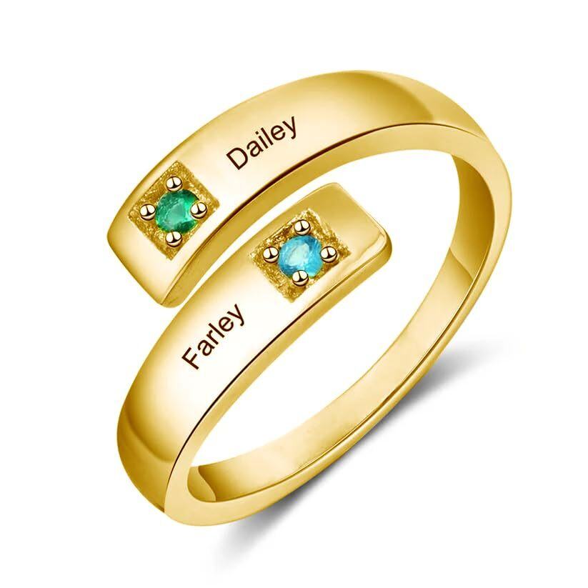 10K Gold Circular Shaped Cubic Zirconia Personalized Birthstone & Personalized Engraving Birthstone Ring-1