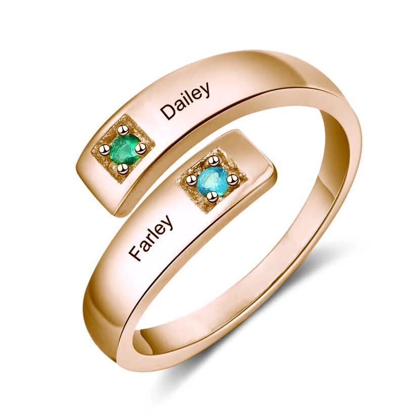 Ring aus 10-karätigem Gold mit rundem kubischem Zirkonia, personalisierter Geburtsstein-Gravurring für Frauen-3