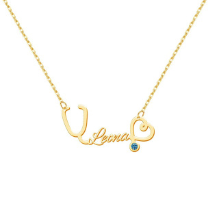 10K Gold Circular Shaped Cubic Zirconia Personalized Classic Name Pendant Necklace-4