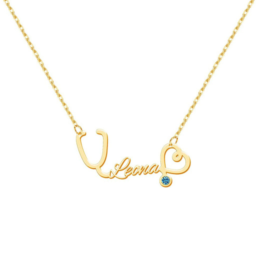 10K Gold Circular Shaped Cubic Zirconia Personalized Classic Name Pendant Necklace-5