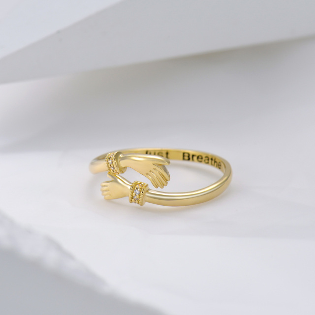 10K Gold kreisförmig kubischer Zirkonia personalisierte Gravur & Umarmung offenen Ring-3