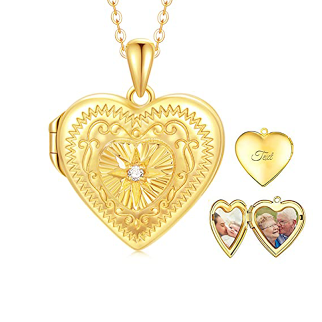 Collana con medaglione in oro 10K a forma di cerchio con stella di David e cuore con incisione personalizzata-1