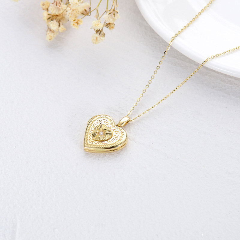 10K Gold Round Cut Cubic Zirconia Heart & Star Of David Personalized Photo Locket Necklace-4