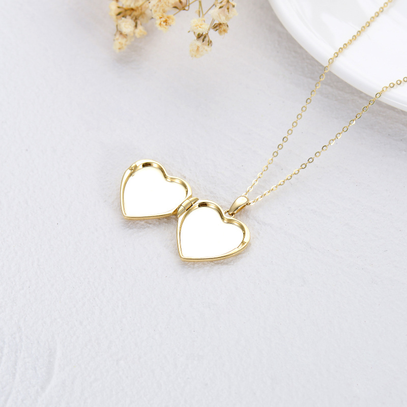 10K Gold Round Cut Cubic Zirconia Heart & Star Of David Personalized Photo Locket Necklace-5