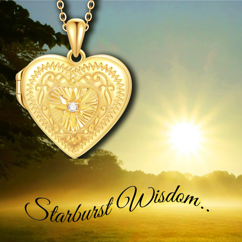 10K Gold Round Cut Cubic Zirconia Heart & Star Of David Personalized Photo Locket Necklace-8