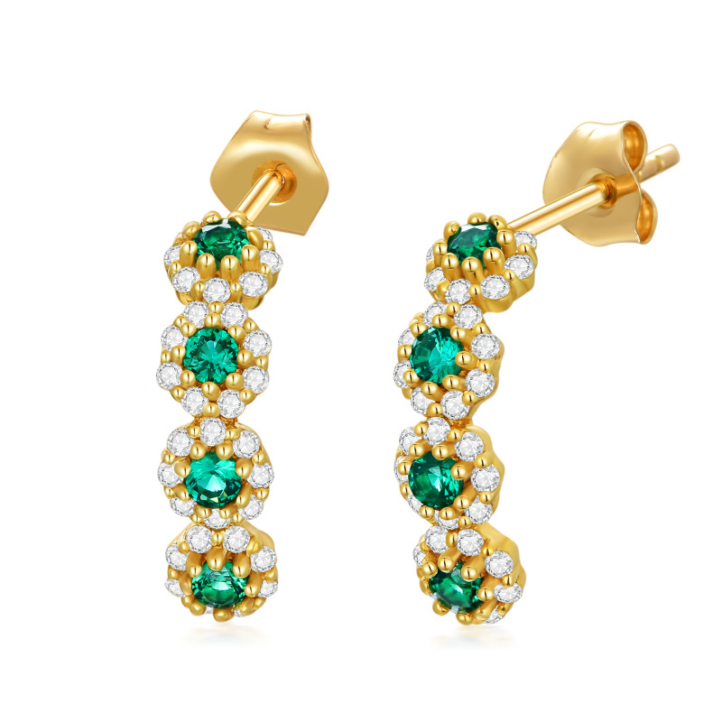 Kolczyki w kształcie okrągłych cyrkonii sześciennych z 10-karatowego złota-2