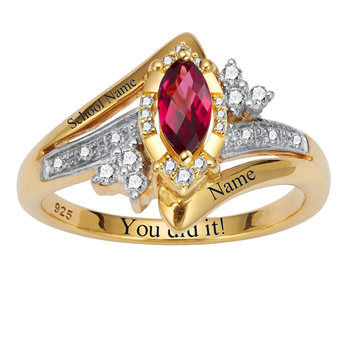 Anillo de graduación de circonita cúbica de oro de 10 quilates-1