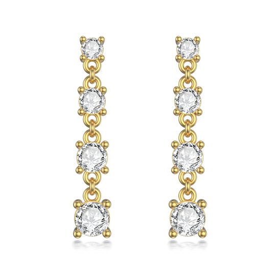 Boucles d'oreilles pendantes en or 10 carats avec zircone cubique