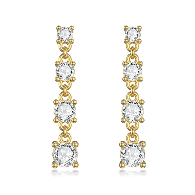10K Gold Cubic Zirconia Couple Drop Earrings-17