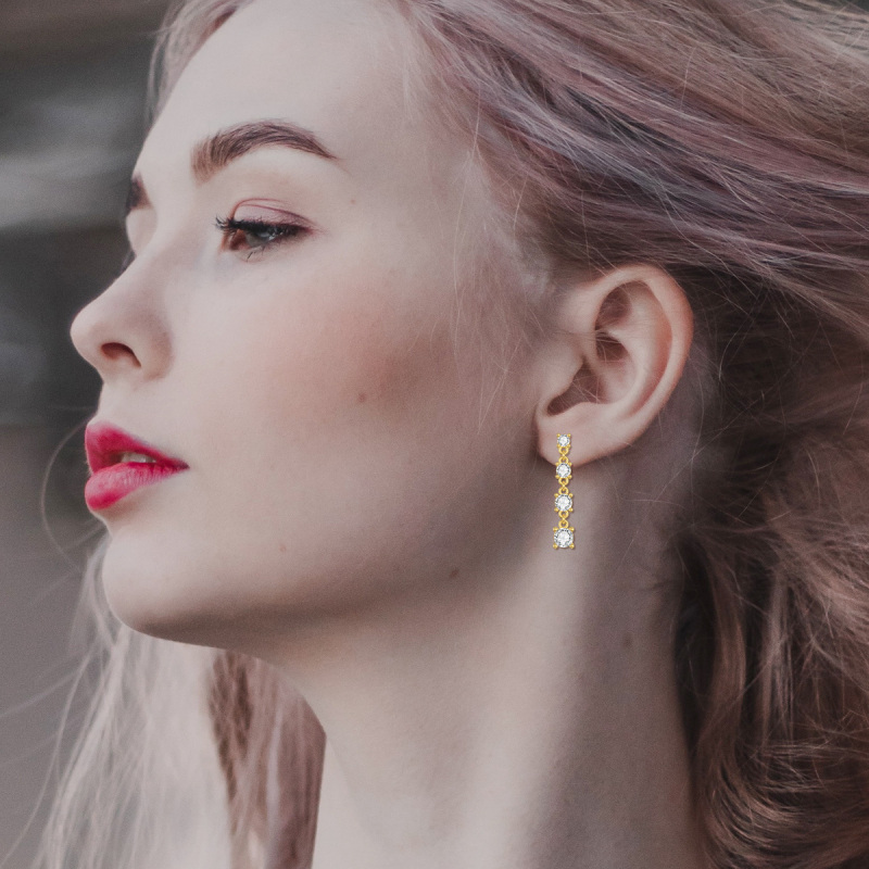 Boucles d'oreilles pendantes pour couple en or 10 carats et zirconiums cubiques-2