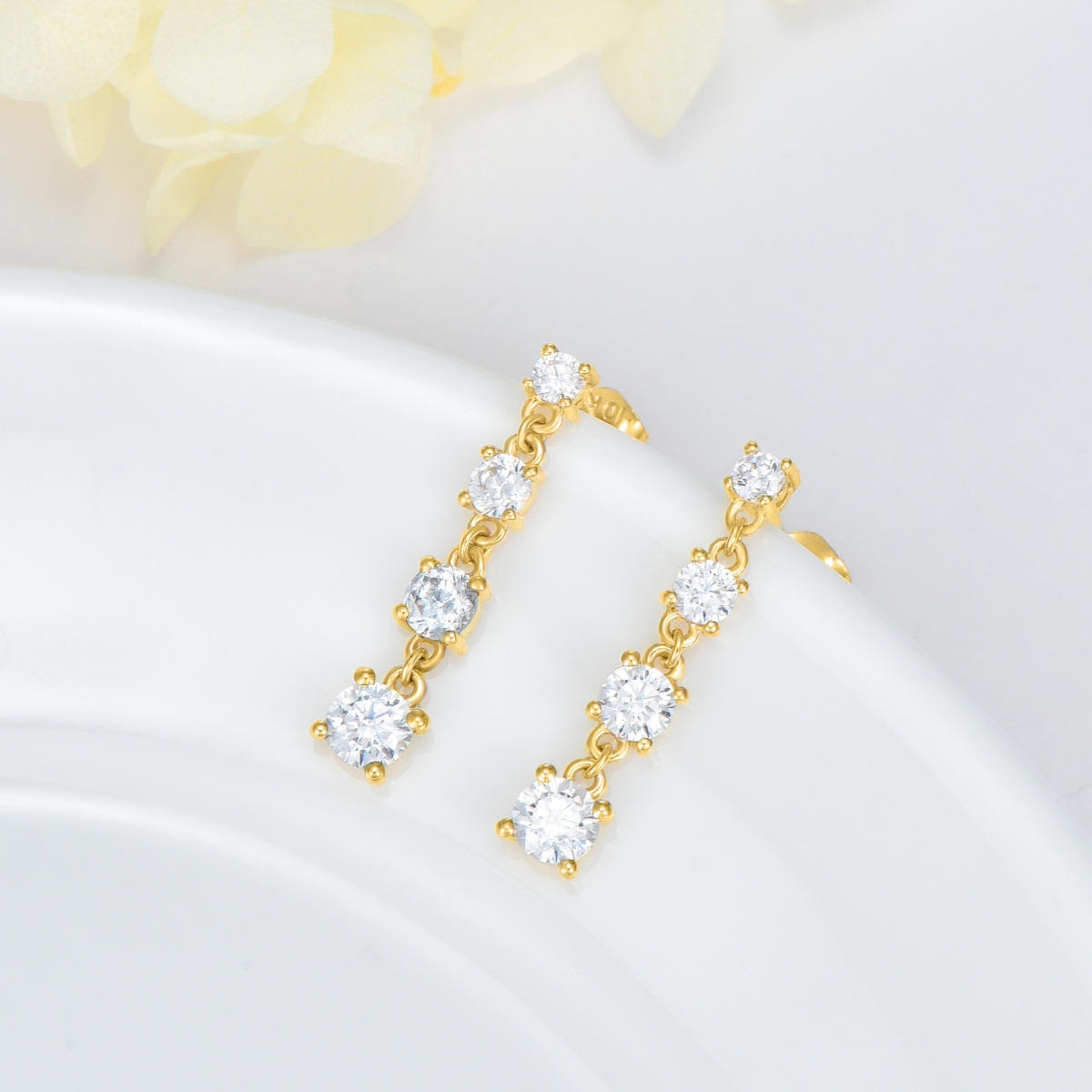 18K Gold Cubic Zirconia Couple Drop Earrings-3