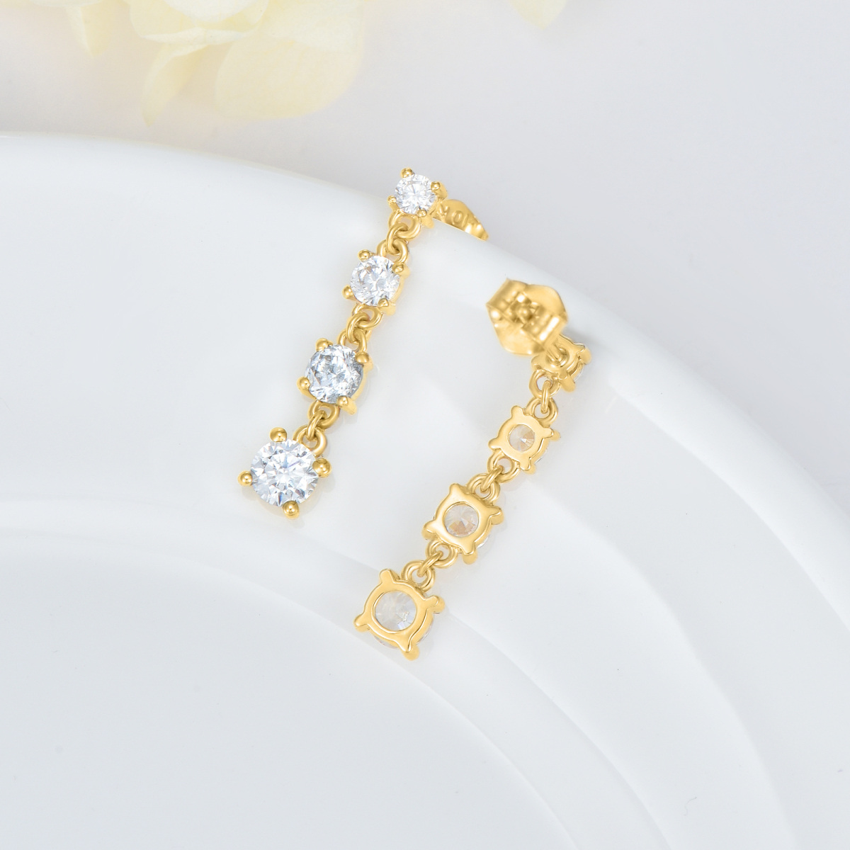 10K Gold Cubic Zirconia Couple Drop Earrings-4