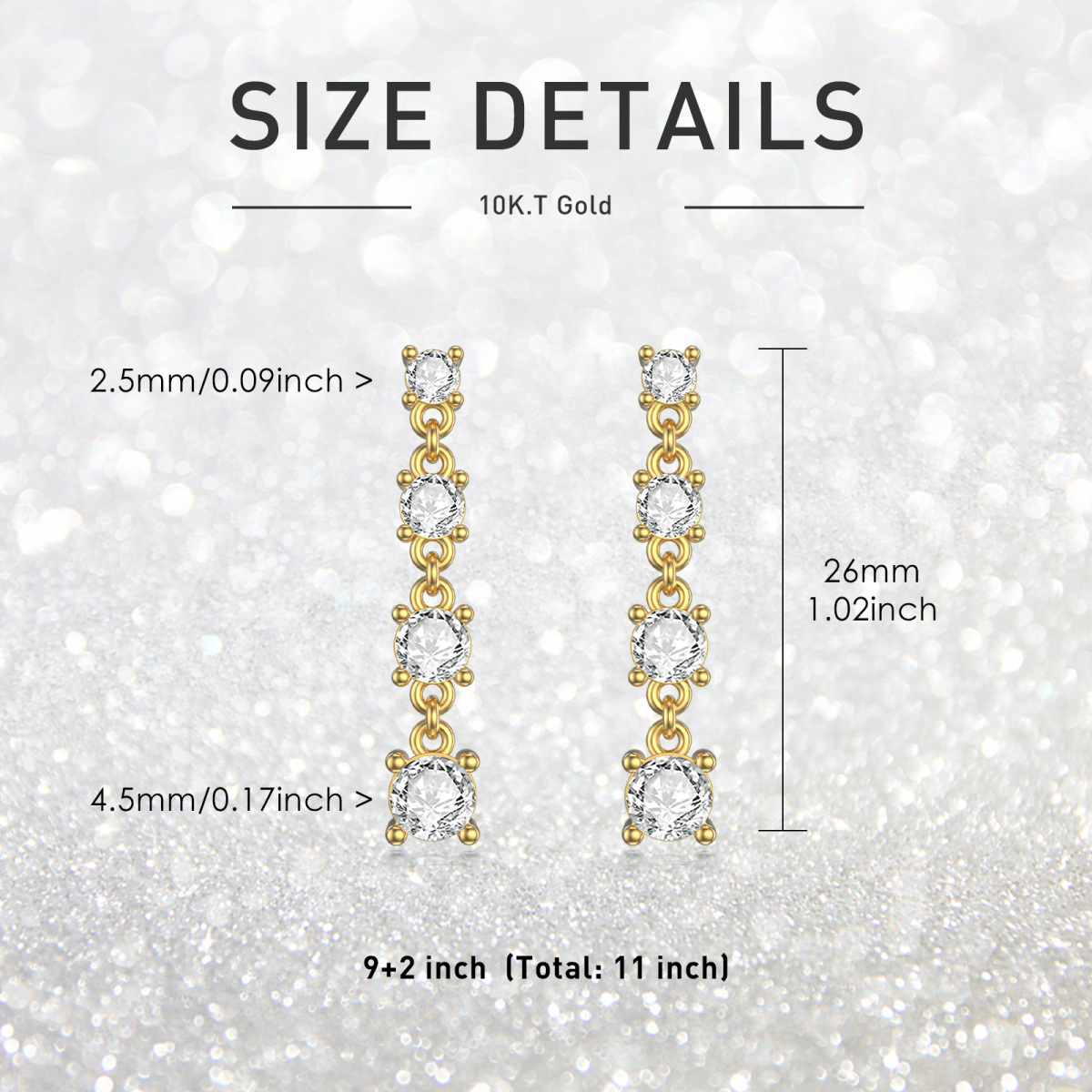 Boucles d'oreilles pendantes en or 10 carats avec zircone cubique-5