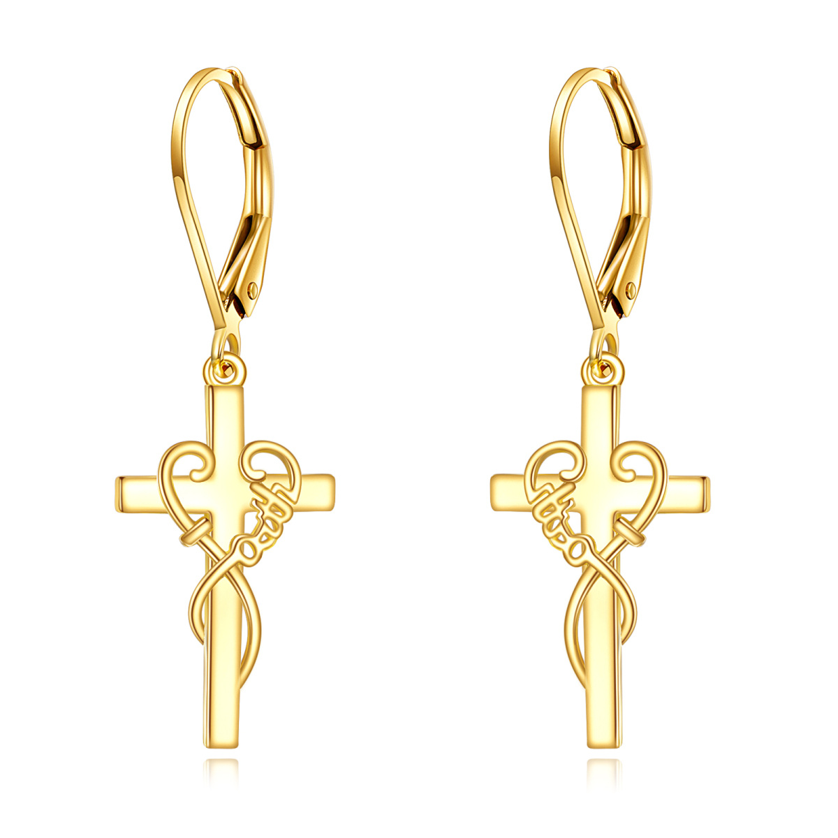 18K Gold Cross Drop Earrings-1