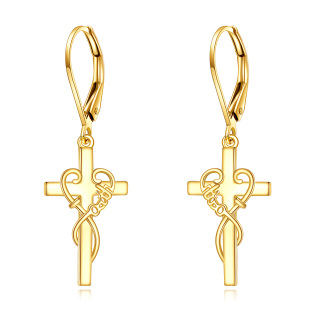 10K Gold Cross Drop Earrings-1