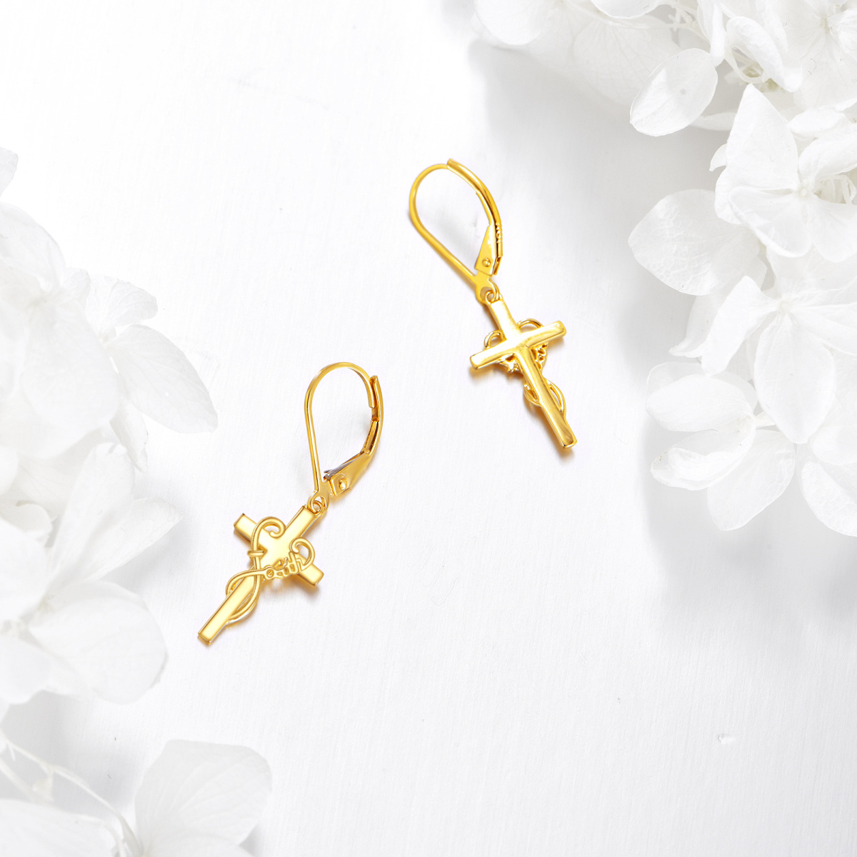 18K Gold Cross Drop Earrings-3