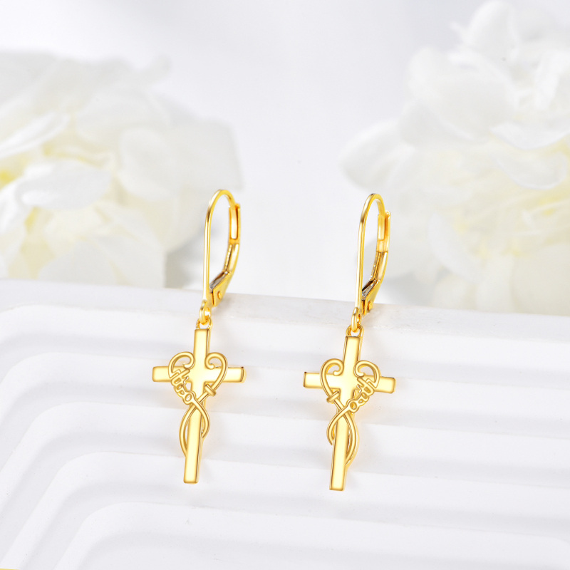 10K Gold Cross Drop Earrings-4