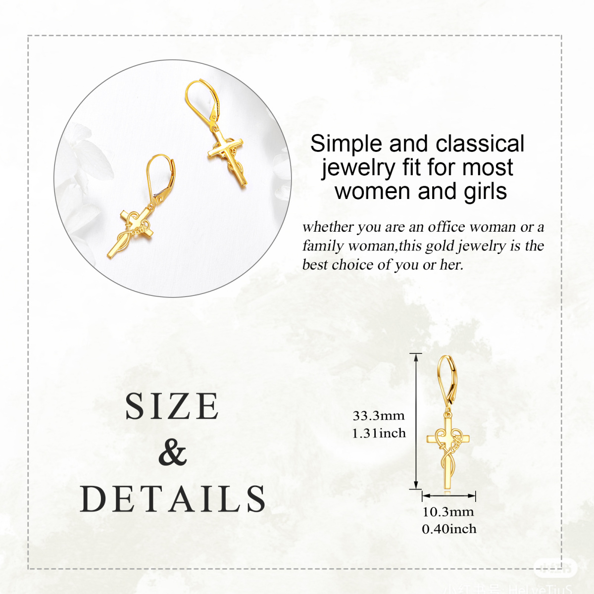 18K Gold Cross Drop Earrings-5