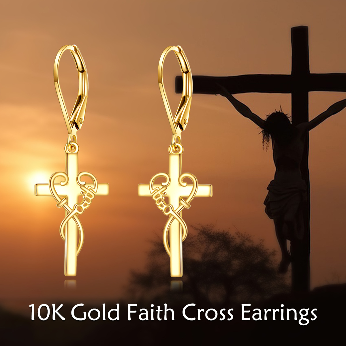 Boucles d'oreilles pendantes en or 10 carats avec croix-6