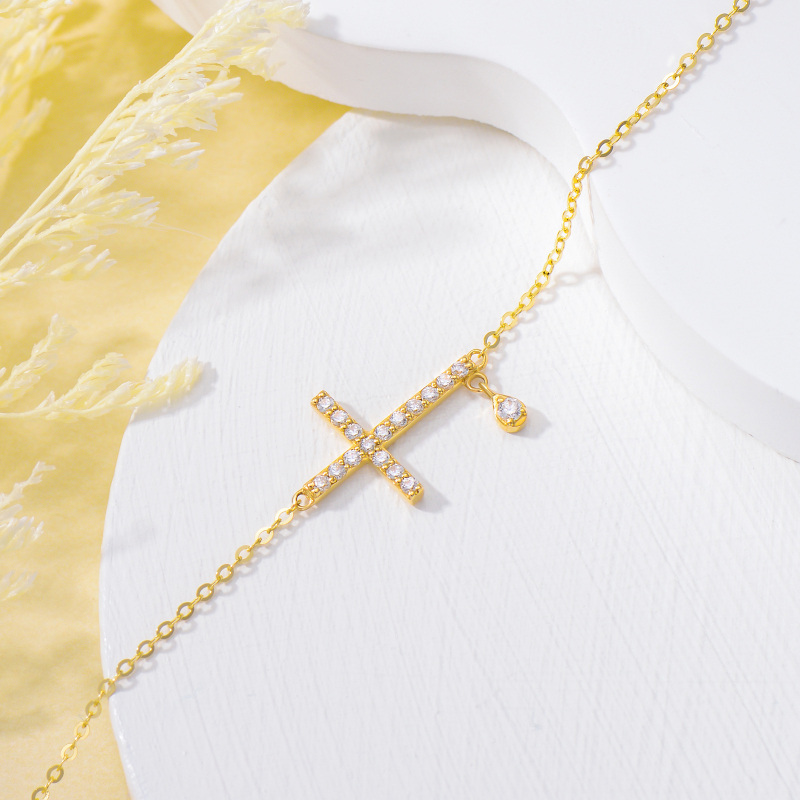 10K White Gold Cubic Zirconia Cross & Drop Shape Charm Bracelet-4