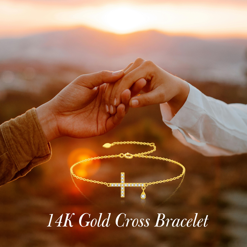 10K White Gold Cubic Zirconia Cross & Drop Shape Charm Bracelet-6