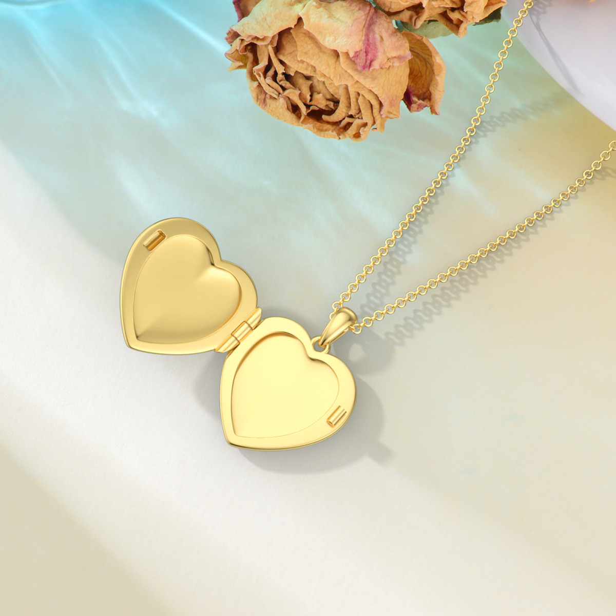 10K Gold Cross Heart Personalized Engraving Photo Locket Necklace-4