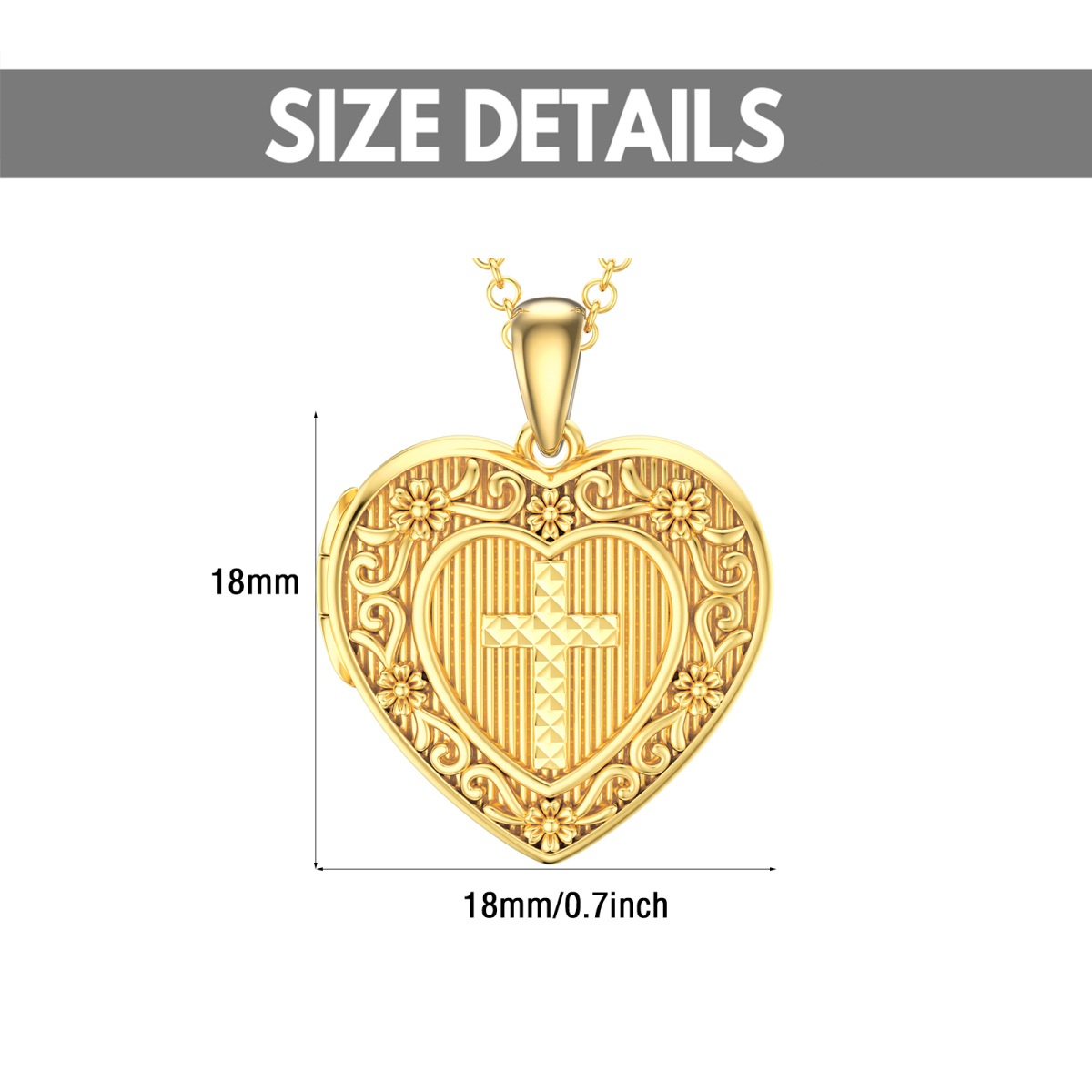 10K Gold Cross Heart Personalized Engraving Photo Locket Necklace-5