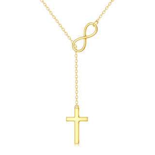 10K Gold Cross & Infinity Symbol Non-adjustable Y-Necklace-28