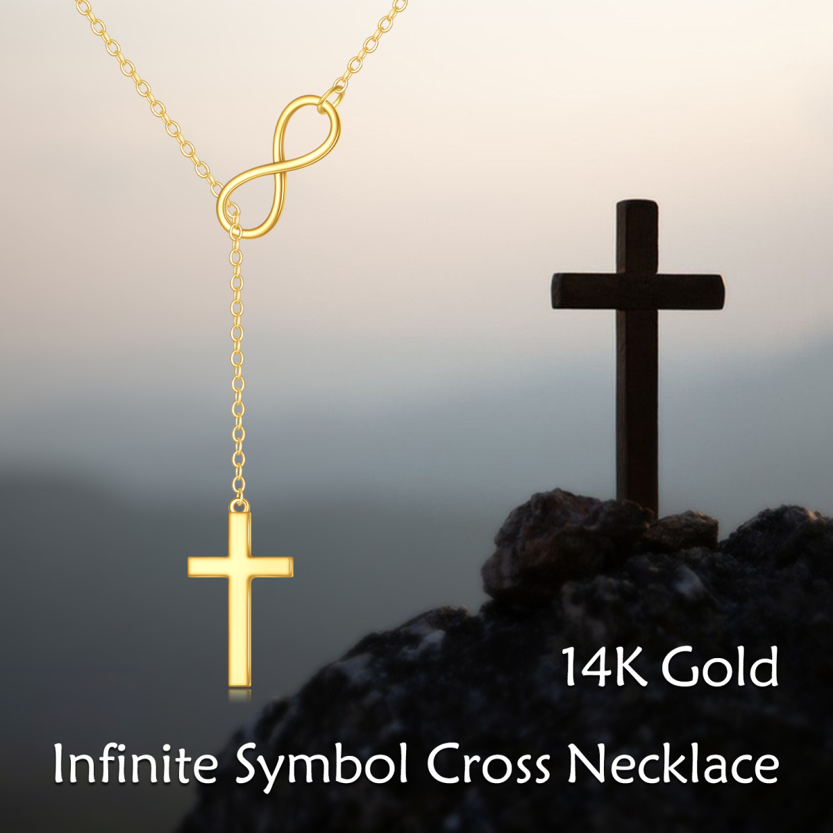 10K Gold Cross & Infinity Symbol Non-adjustable Y-Necklace-5