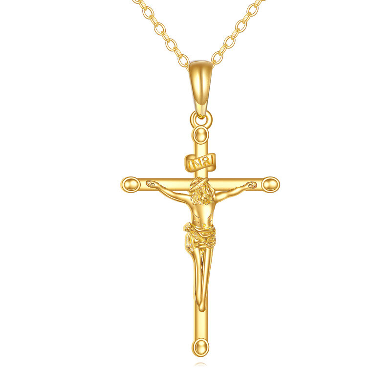 10K Gold Cross & Jesus Pendant Necklace-1