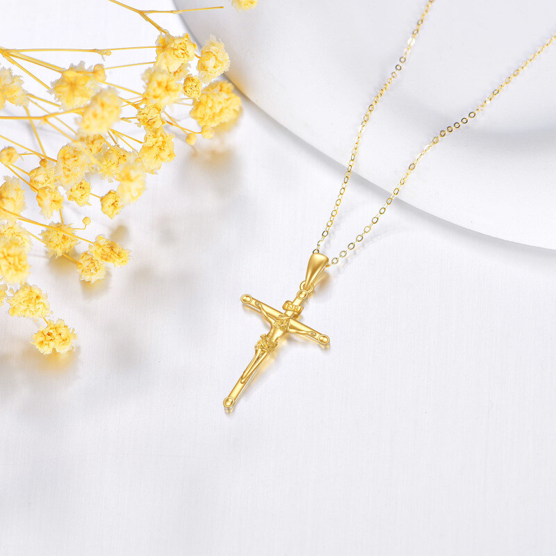 10K Gold Cross & Jesus Pendant Necklace-3