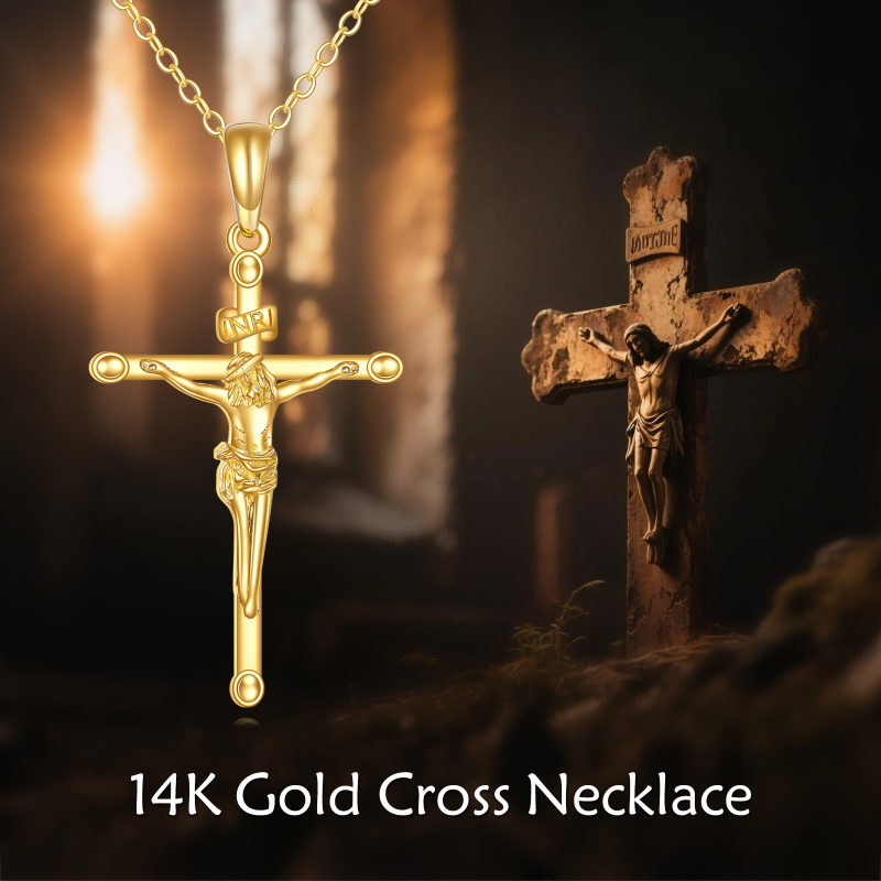 10K Gold Cross & Jesus Pendant Necklace-5