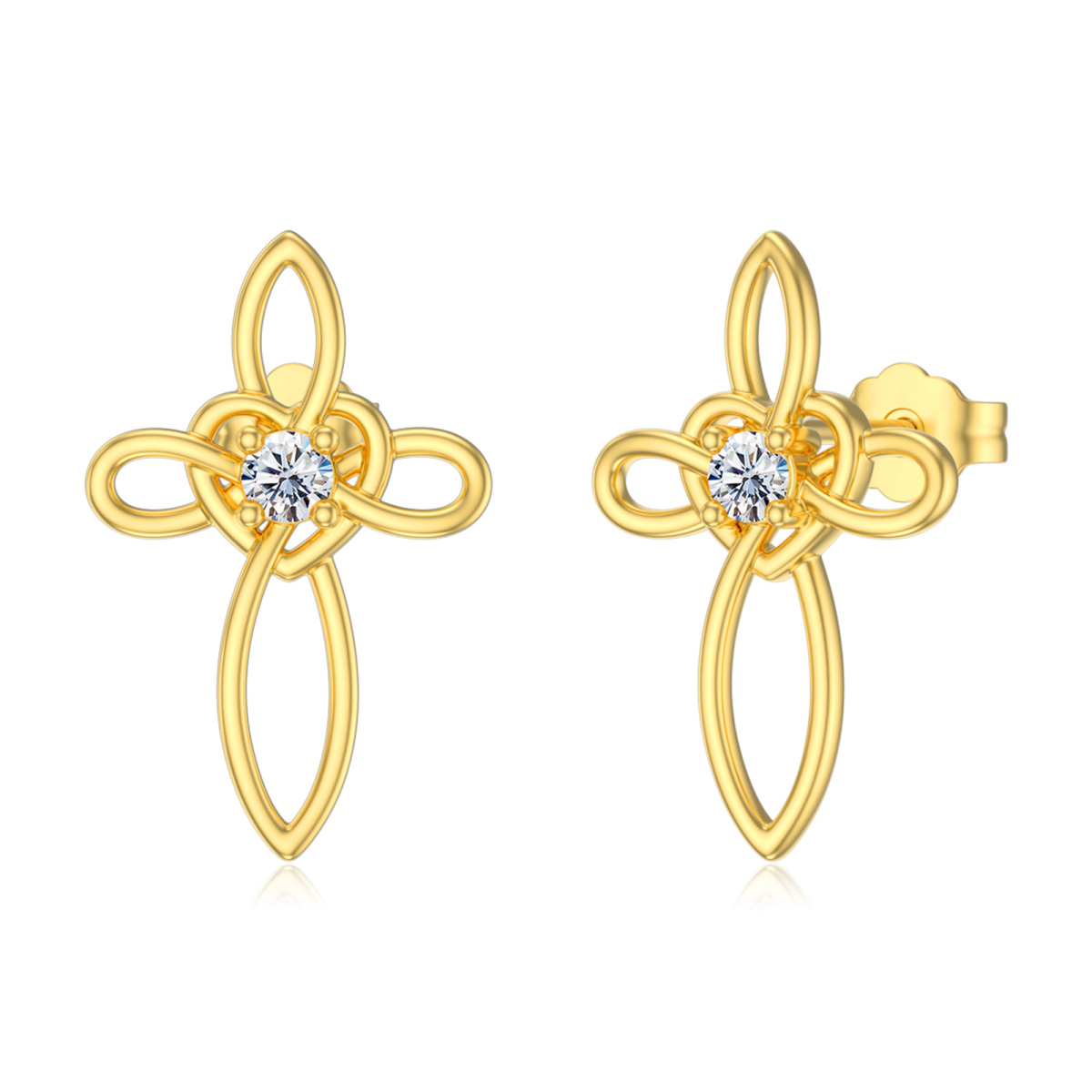 10K Gold Cubic Zirconia Cross Knot Stud Earrings-1