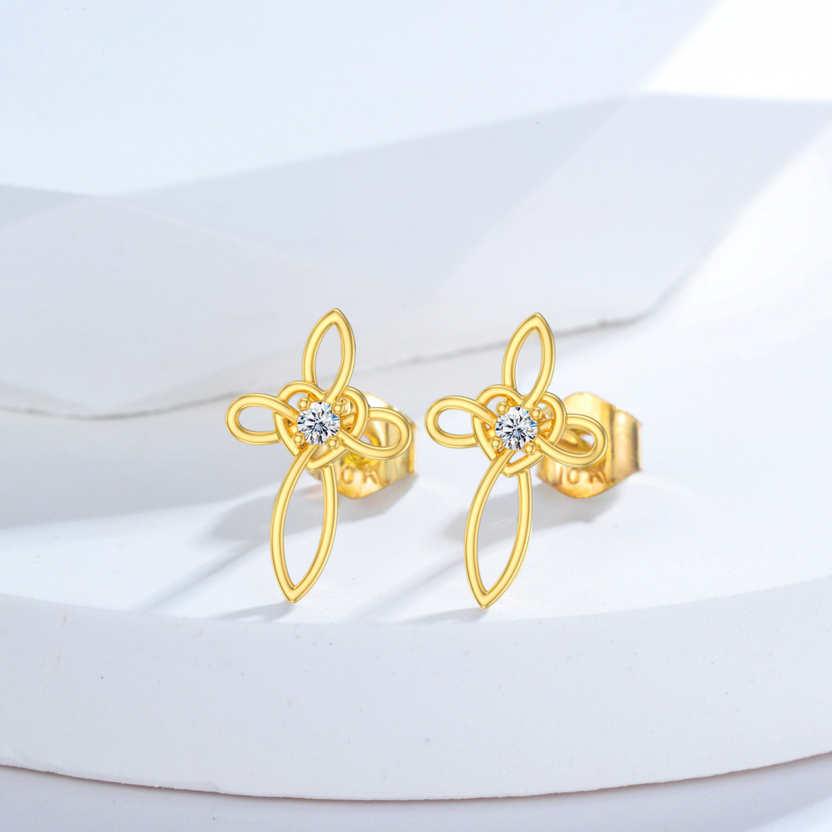 10K Gold Cubic Zirconia Cross Knot Stud Earrings-3