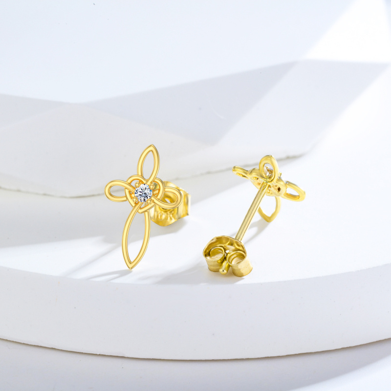 10K White Gold Cubic Zirconia Cross Knot Stud Earrings-4