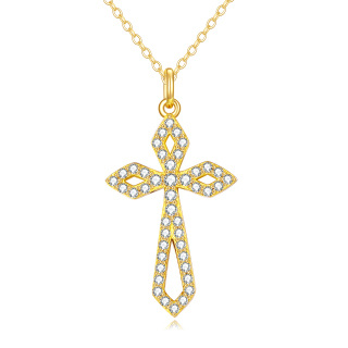 10K Gold Cubic Zirconia Cross Pendant Necklace-18