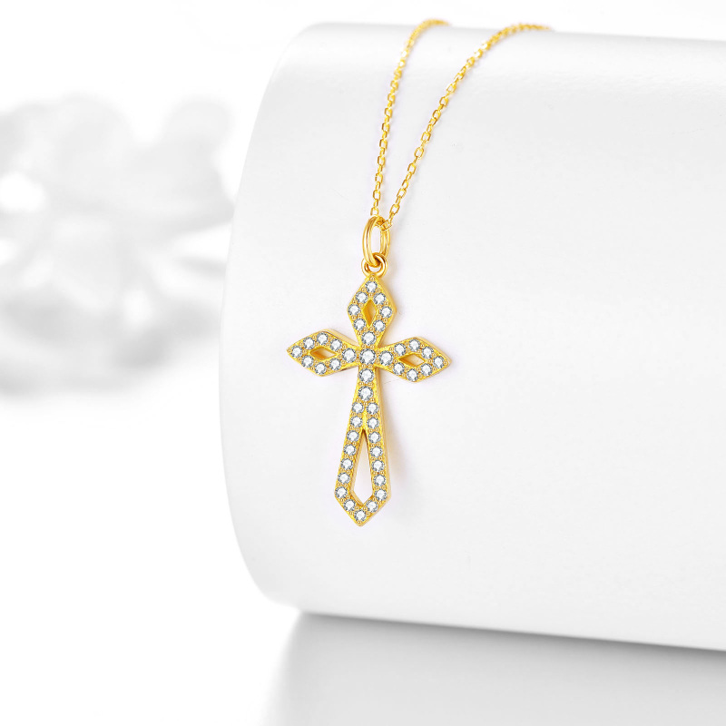 10K Gold Cubic Zirconia Cross Pendant Necklace-4
