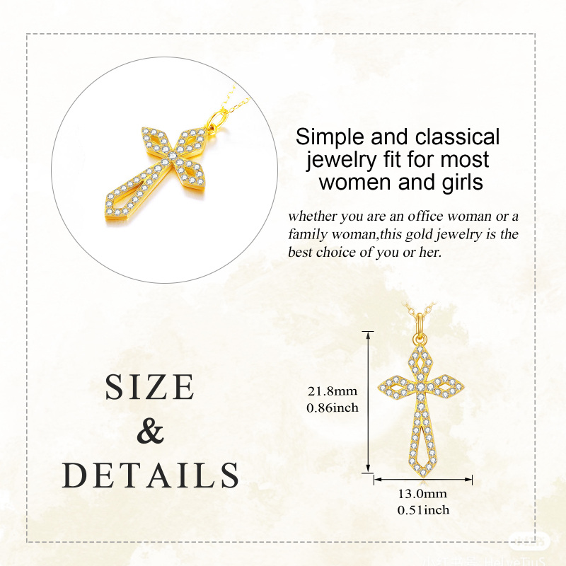 10K Gold Cubic Zirconia Cross Pendant Necklace-5