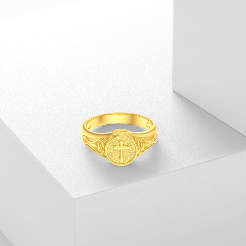 10K White Gold Cross Ring-3