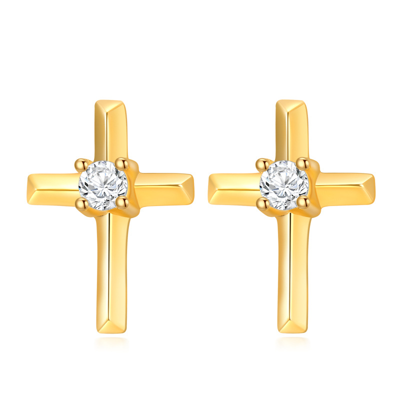 10K Gold Cross Stud Earrings-8