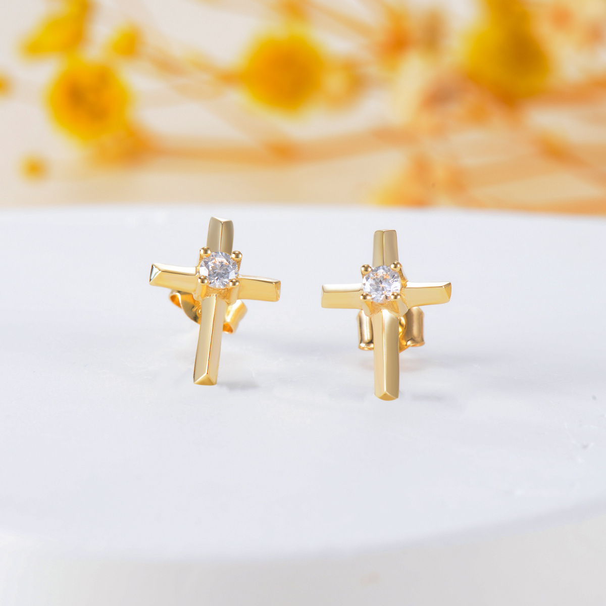 14K Gold Cross Stud Earrings-3