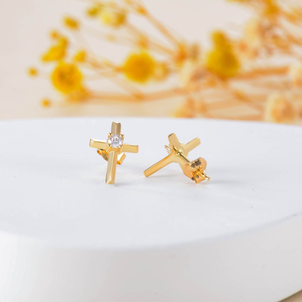 14K Gold Cross Stud Earrings-4