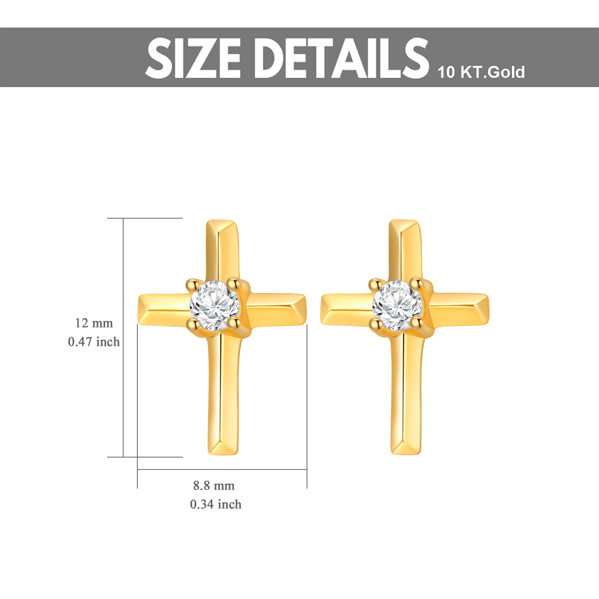 10K Gold Cross Stud Earrings-5