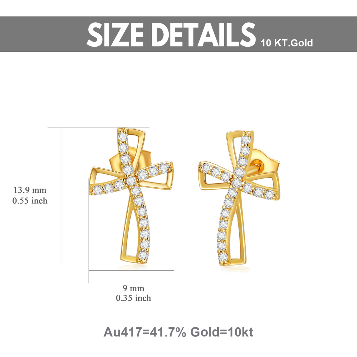 Kolczyki z krzyżykiem i cyrkoniami 10-karatowego złota-5