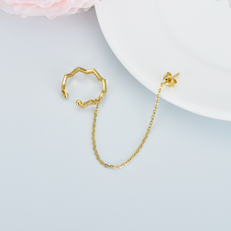 10K Gold Cubic Zirconia Crown Cuff Earrings-3