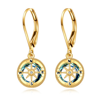 10K Gold Crystal Compass Drop Earrings-1