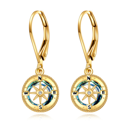 10K Gold Crystal Compass Drop Earrings