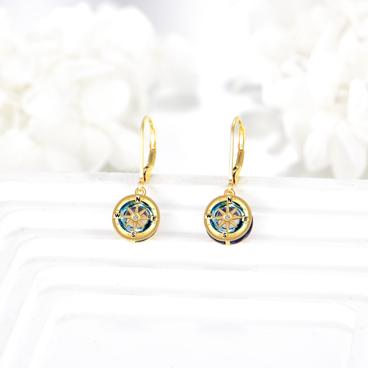 18K Gold Crystal Compass Drop Earrings-3