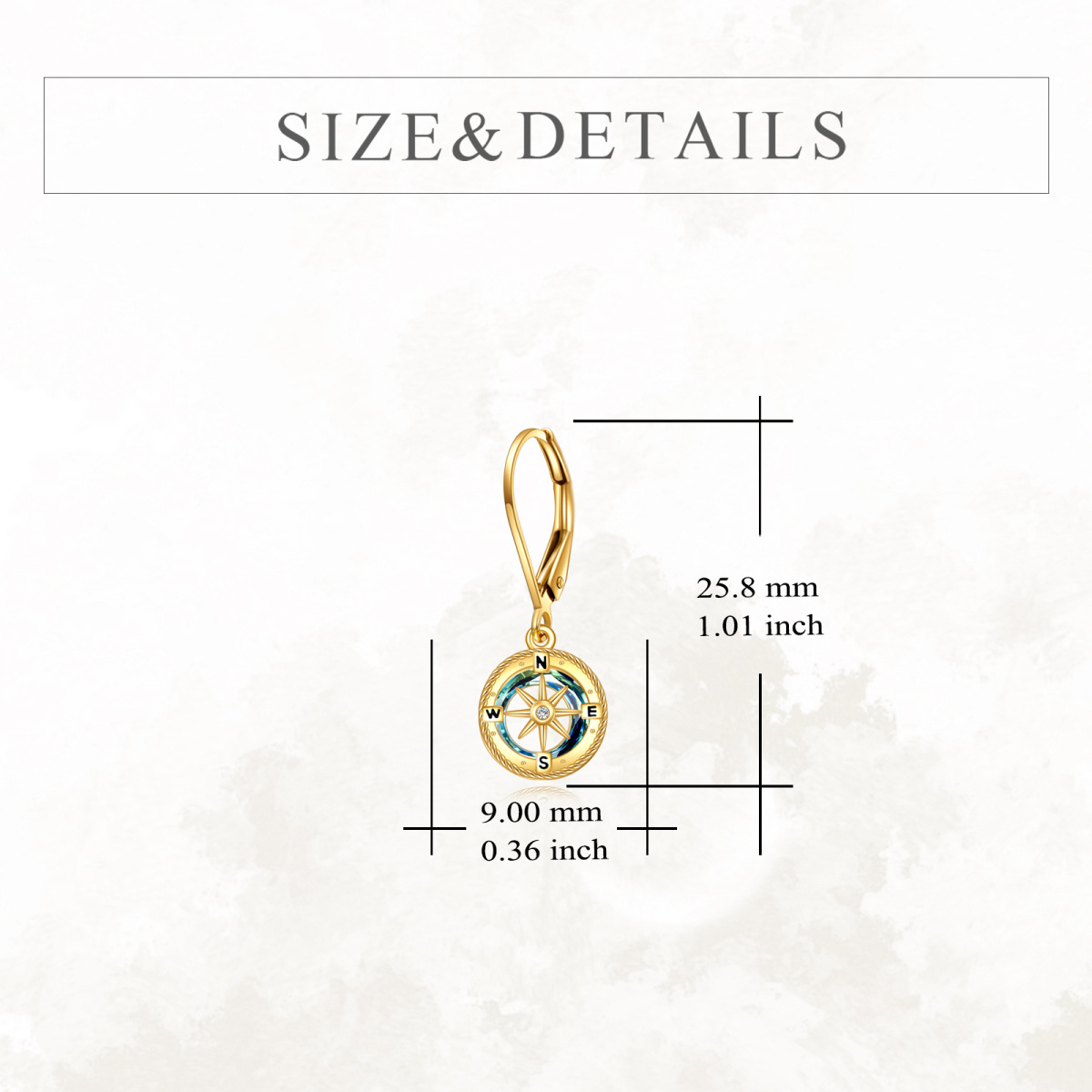 10K Gold Crystal Compass Drop Earrings-5